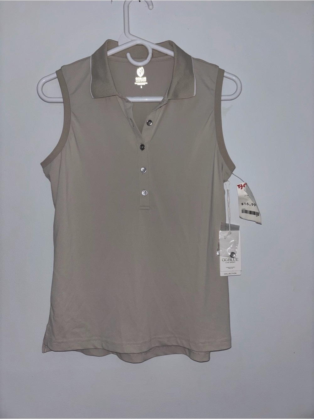 Beige Sleeveless Polo Tank Top